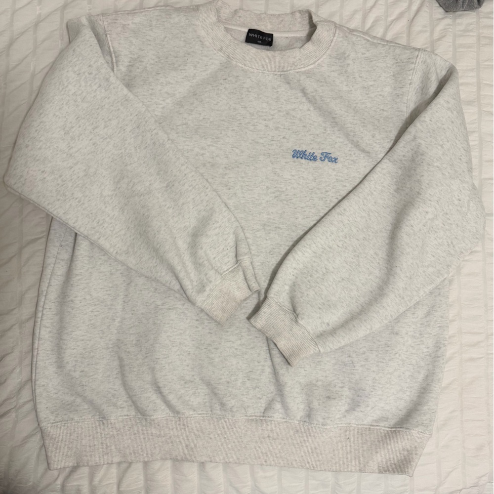 WhiteFox Light Gray Crewneck Sweatshirt with Blue Embroidery